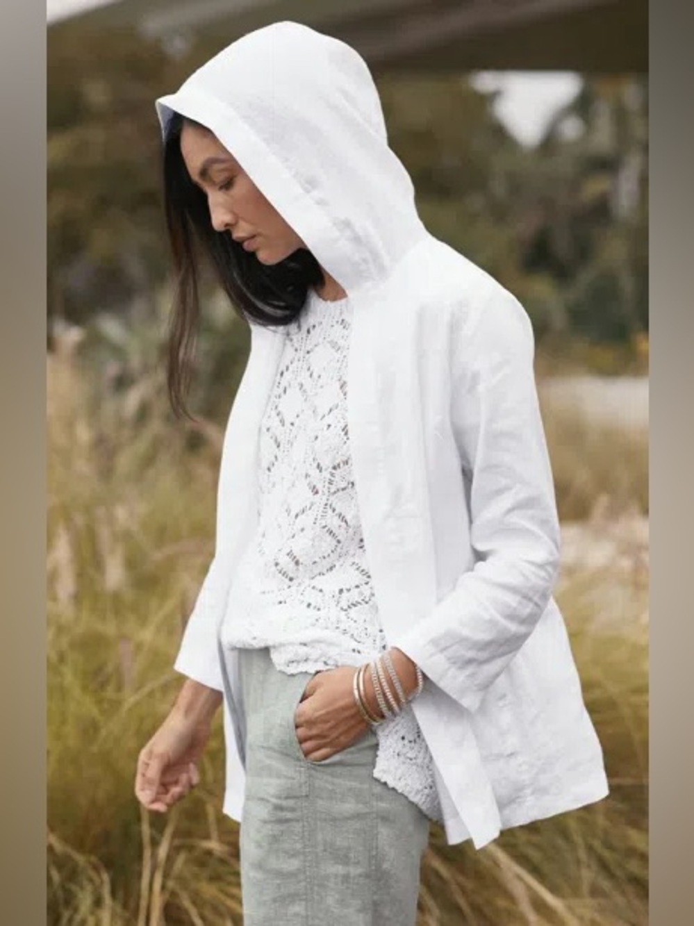 J. Jill White Hooded Linen Jacket